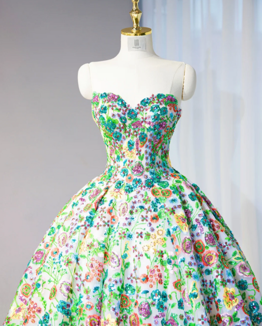 Gorgeous Floral Strapless A-Line Sweetheart Evening Gown DP7441