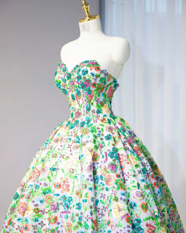 Gorgeous Floral Strapless A-Line Sweetheart Evening Gown DP7441