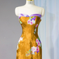 Gorgeous Floral Strapless Sheath Satin Evening Gown DP7442