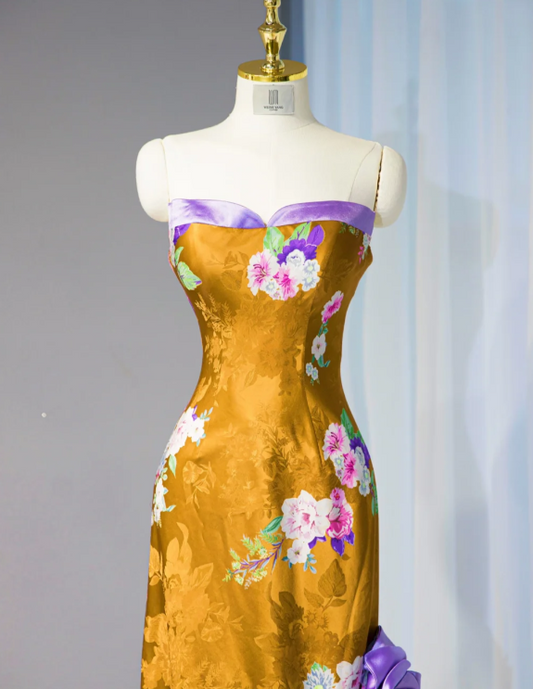 Gorgeous Floral Strapless Sheath Satin Evening Gown DP7442