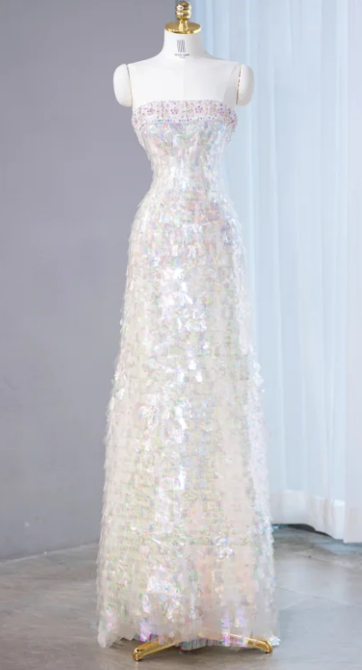 Robe de soirée fourreau bustier à sequins irisés somptueux DP7444