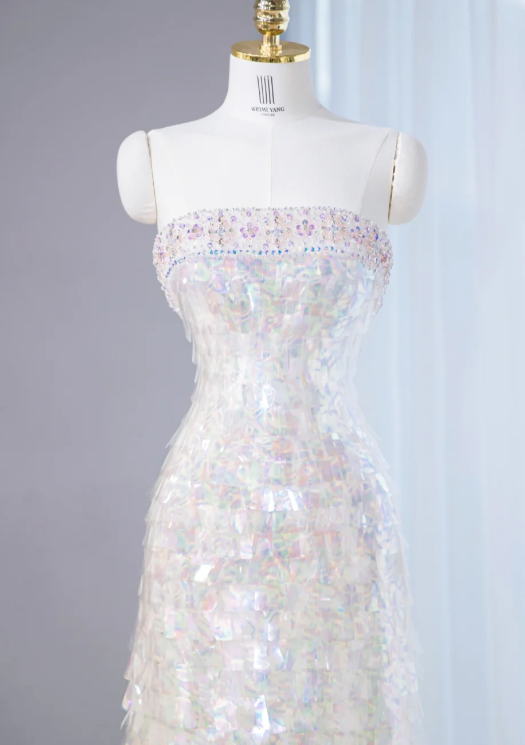 Gorgeous Iridescent Sequin Strapless Sheath Evening Gown DP7444