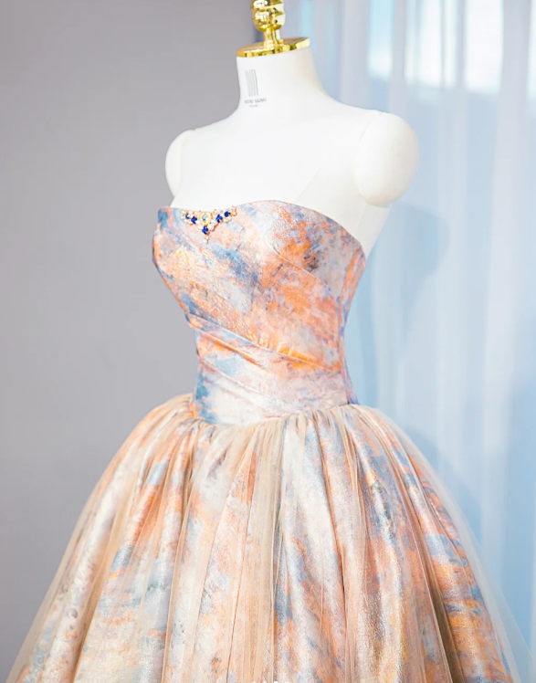 Gorgeous Watercolor Print Strapless Tulle Sweet 16 Quinceanera Ball Gown  DP7447