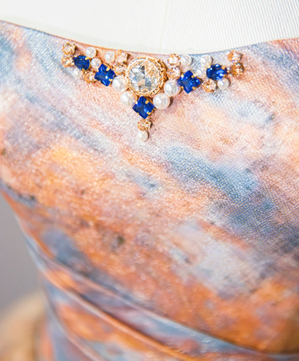 Gorgeous Watercolor Print Strapless Tulle Sweet 16 Quinceanera Ball Gown  DP7447