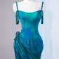 Gorgeous Teal Tie-Dye Mermaid Beaded Strap Ruched Formal Evening Gown DP7448