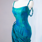 Gorgeous Teal Tie-Dye Mermaid Beaded Strap Ruched Formal Evening Gown DP7448