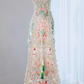 Gorgeous Pastel Embroidered Strapless Beaded Tassel Floral Evening Gown DP7450