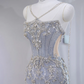 Gorgeous Beaded Tulle Mermaid Ruffled Tulle Spaghetti Strap Evening Gown DP7454
