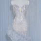 Glamorous Silver Ombre Ruffled Tulle Mermaid Strapless Beaded Formal Evening Gown DP7456