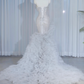 Glamorous Silver Ombre Ruffled Tulle Mermaid Strapless Beaded Formal Evening Gown DP7456