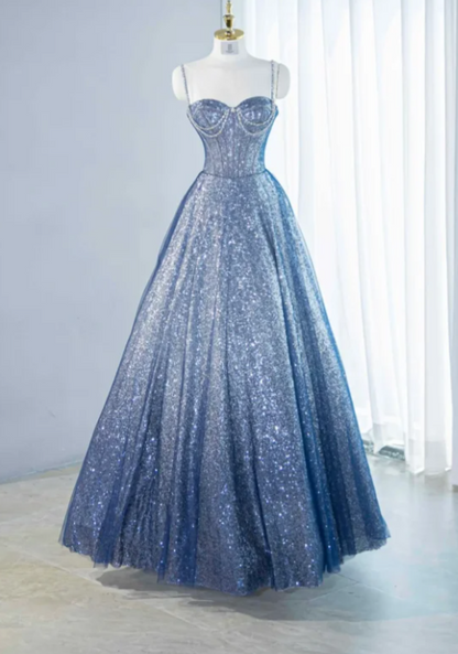 Gorgeous Blue Ombre Sweetheart Sequin Spaghetti Strap Sparkle Tulle Sweet 16 Quinceanera Ball Gown  DP7459