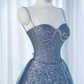 Gorgeous Blue Ombre Sweetheart Sequin Spaghetti Strap Sparkle Tulle Sweet 16 Quinceanera Ball Gown  DP7459