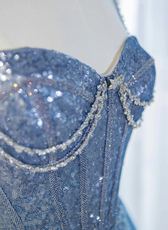 Gorgeous Blue Ombre Sweetheart Sequin Spaghetti Strap Sparkle Tulle Sweet 16 Quinceanera Ball Gown  DP7459