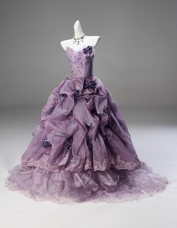 Gorgeous Lilac Tulle 3D Rose Strapless Ruffled Sweet 16 Quinceanera Ball Gown  DP7460