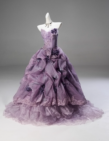 Gorgeous Lilac Tulle 3D Rose Strapless Ruffled Sweet 16 Quinceanera Ball Gown  DP7460