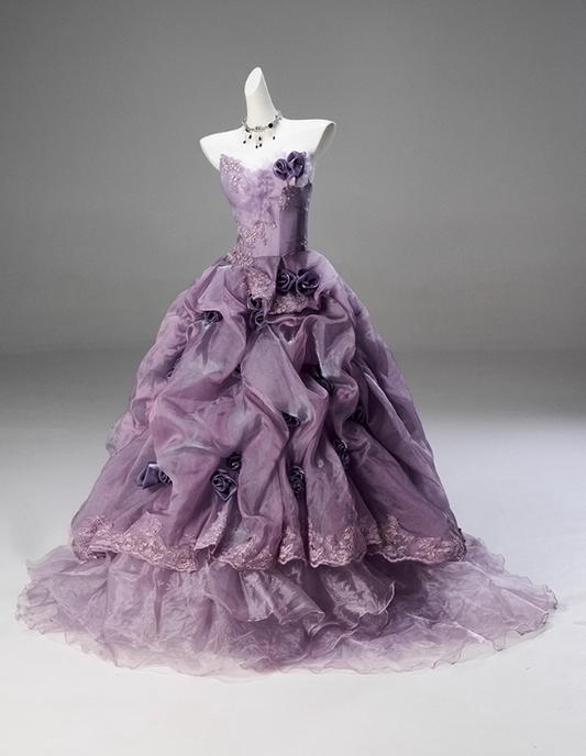 Gorgeous Lilac Tulle 3D Rose Strapless Ruffled Sweet 16 Quinceanera Ball Gown  DP7460