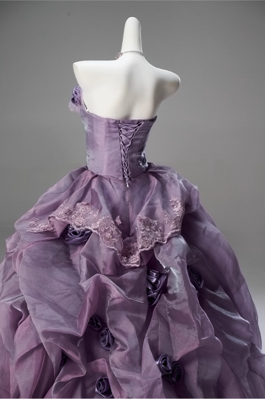 Gorgeous Lilac Tulle 3D Rose Strapless Ruffled Sweet 16 Quinceanera Ball Gown  DP7460