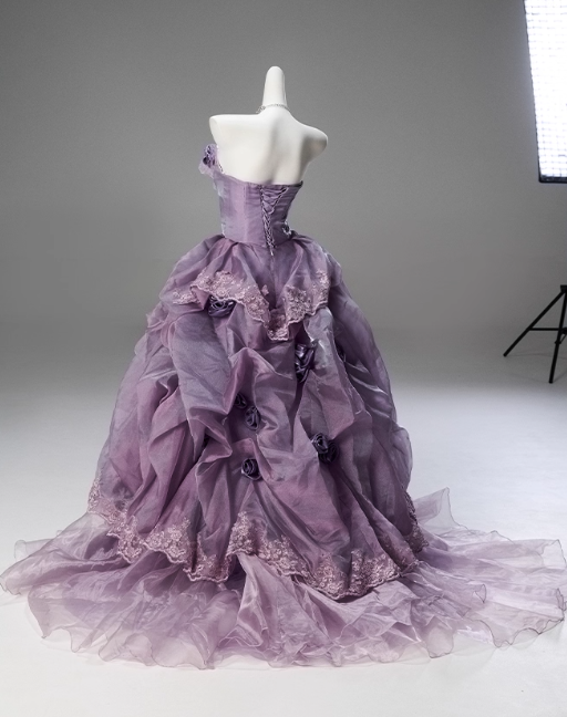 Gorgeous Lilac Tulle 3D Rose Strapless Ruffled Sweet 16 Quinceanera Ball Gown  DP7460