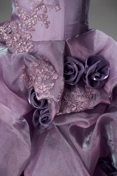 Gorgeous Lilac Tulle 3D Rose Strapless Ruffled Sweet 16 Quinceanera Ball Gown  DP7460