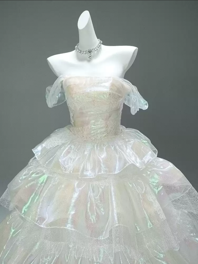 Gorgeous Iridescent Organza Off-Shoulder Ruffled Tiered Sweet 16 Quinceanera Ball Gown  DP7462