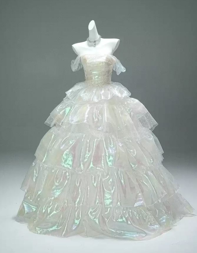 Gorgeous Iridescent Organza Off-Shoulder Ruffled Tiered Sweet 16 Quinceanera Ball Gown  DP7462