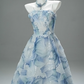 Gorgeous Blue Watercolor Sequin Strapless Sheer Organza A-Line Sweet 16 Quinceanera Ball Gown  DP7463