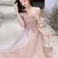 Glamorous Pink Sparkle Tulle Off-Shoulder Beaded Ruffled Evening Gown DP7465