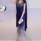 Robe de soirée sirène glamour bleu roi à argent dégradé sequins DP7469