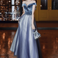 Glamorous Navy Blue Ombre Glitter Tulle Off-Shoulder Velvet Bodice Sparkle Evening Gown DP7470
