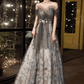 Gorgeous Gray Tulle Floral Embroidery Off-Shoulder Beaded Sweet 16 Quinceanera Ball Gown  DP7473