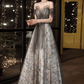 Gorgeous Gray Tulle Floral Embroidery Off-Shoulder Beaded Sweet 16 Quinceanera Ball Gown  DP7473