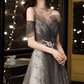 Gorgeous Gray Tulle Floral Embroidery Off-Shoulder Beaded Sweet 16 Quinceanera Ball Gown  DP7473