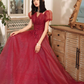 Gorgeous Burgundy Sparkle Tulle Puff Sleeve Sweet 16 Quinceanera Ball Gown  DP7474