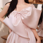 Glamorous Pink Satin Oversized Bow One-Shoulder Evening Gown DP7475