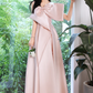 Glamorous Pink Satin Oversized Bow One-Shoulder Evening Gown DP7475