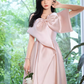 Glamorous Pink Satin Oversized Bow One-Shoulder Evening Gown DP7475