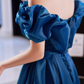 Gorgeous Royal Blue Satin Off-Shoulder Ruffled Puff-Sleeve Sweet 16 Quinceanera Ball Gown  DP7477