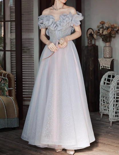 Gorgeous Tulle Off-Shoulder Ruffled Beaded Sweet 16 Quinceanera Ball Gown  DP7478