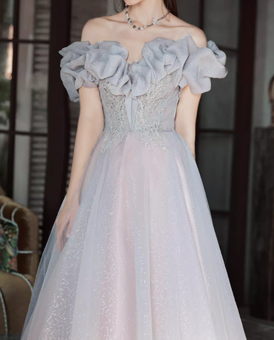 Gorgeous Tulle Off-Shoulder Ruffled Beaded Sweet 16 Quinceanera Ball Gown  DP7478