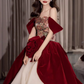 Gorgeous Burgundy Velvet & Ivory Tulle Off-Shoulder 3D Rose Embroidered Sweet 16 Quinceanera Ball Gown DP7479