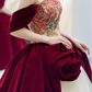 Gorgeous Burgundy Velvet & Ivory Tulle Off-Shoulder 3D Rose Embroidered Sweet 16 Quinceanera Ball Gown DP7479