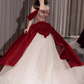 Gorgeous Burgundy Velvet & Ivory Tulle Off-Shoulder 3D Rose Embroidered Sweet 16 Quinceanera Ball Gown DP7479