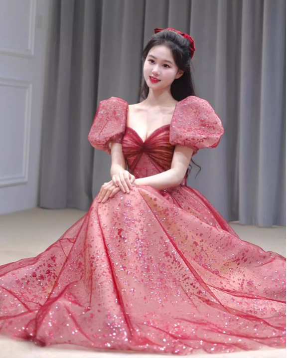 Gorgeous Glitter Tulle Puff Sleeves Sweetheart Sweet 16 Quinceanera Ball Gown DP7480