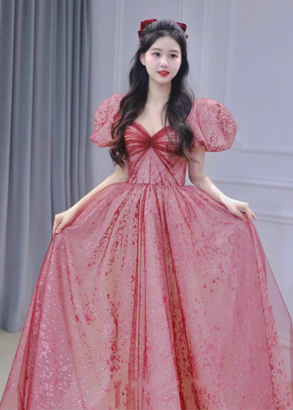 Gorgeous Glitter Tulle Puff Sleeves Sweetheart Sweet 16 Quinceanera Ball Gown DP7480