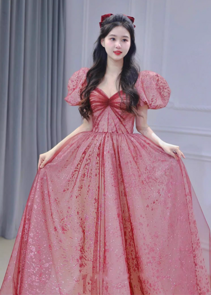 Gorgeous Glitter Tulle Puff Sleeves Sweetheart Sweet 16 Quinceanera Ball Gown DP7480