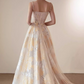 Glamorous Champagne Floral Tulle Pearl Straps Sweetheart  Evening Gown DP7482