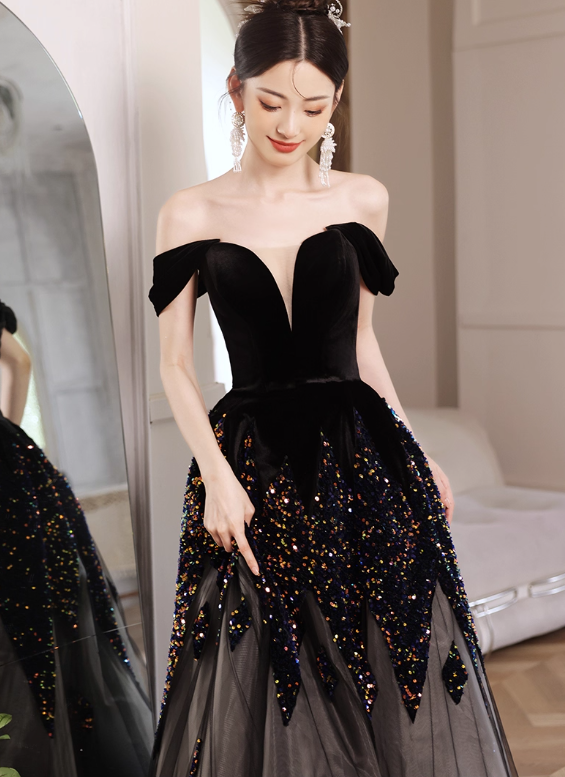 Wunderschönes schwarzes schulterfreies Ombré-Glitzer-Tüllkleid für Sweet 16 Quinceañera DP7484