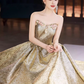 Gorgeous Gold Strapless Sweetheart 3D Floral Sweet 16 Quinceanera Ball Gown DP7485