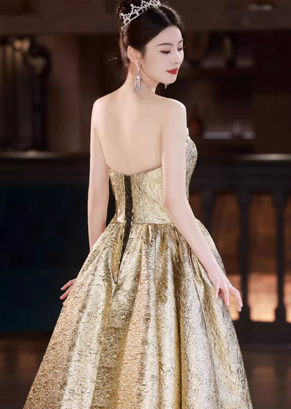 Gorgeous Gold Strapless Sweetheart 3D Floral Sweet 16 Quinceanera Ball Gown DP7485