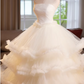 Elegant Ivory Strapless Tiered Ruffled A-Line Tulle Wedding Dress DP7487